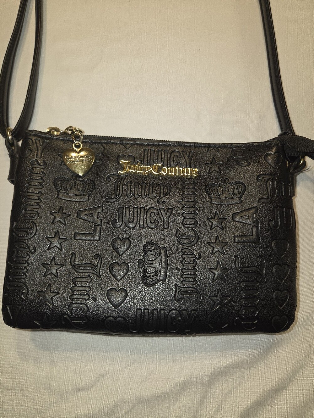 Juicy Couture Black Embossed Logo Crossbody with Gold Charm